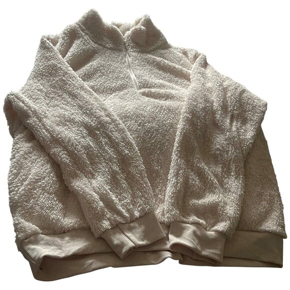 Cream Minky Plush Teddy Quarter Zip Lightweight Pullover – Super Soft Size XL - Picture 6 of 6